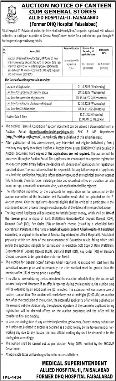 Allied Hospital Faisalabad Tender Notice